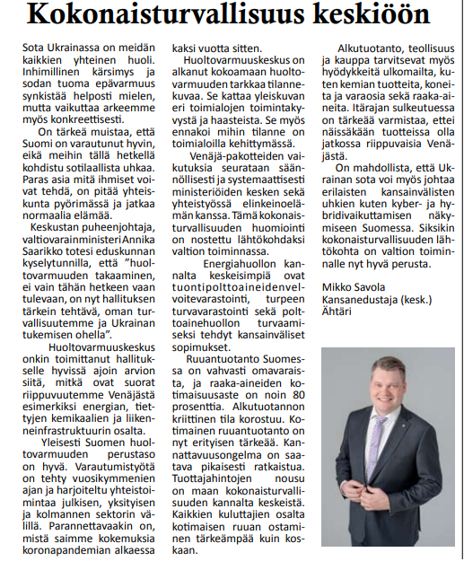 Kokonaisturvallisuus keskiöön 