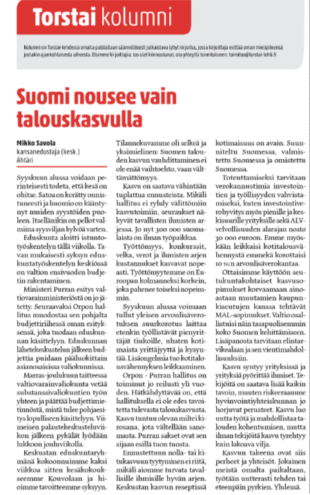 Suomi nousee vain talouskasvulla